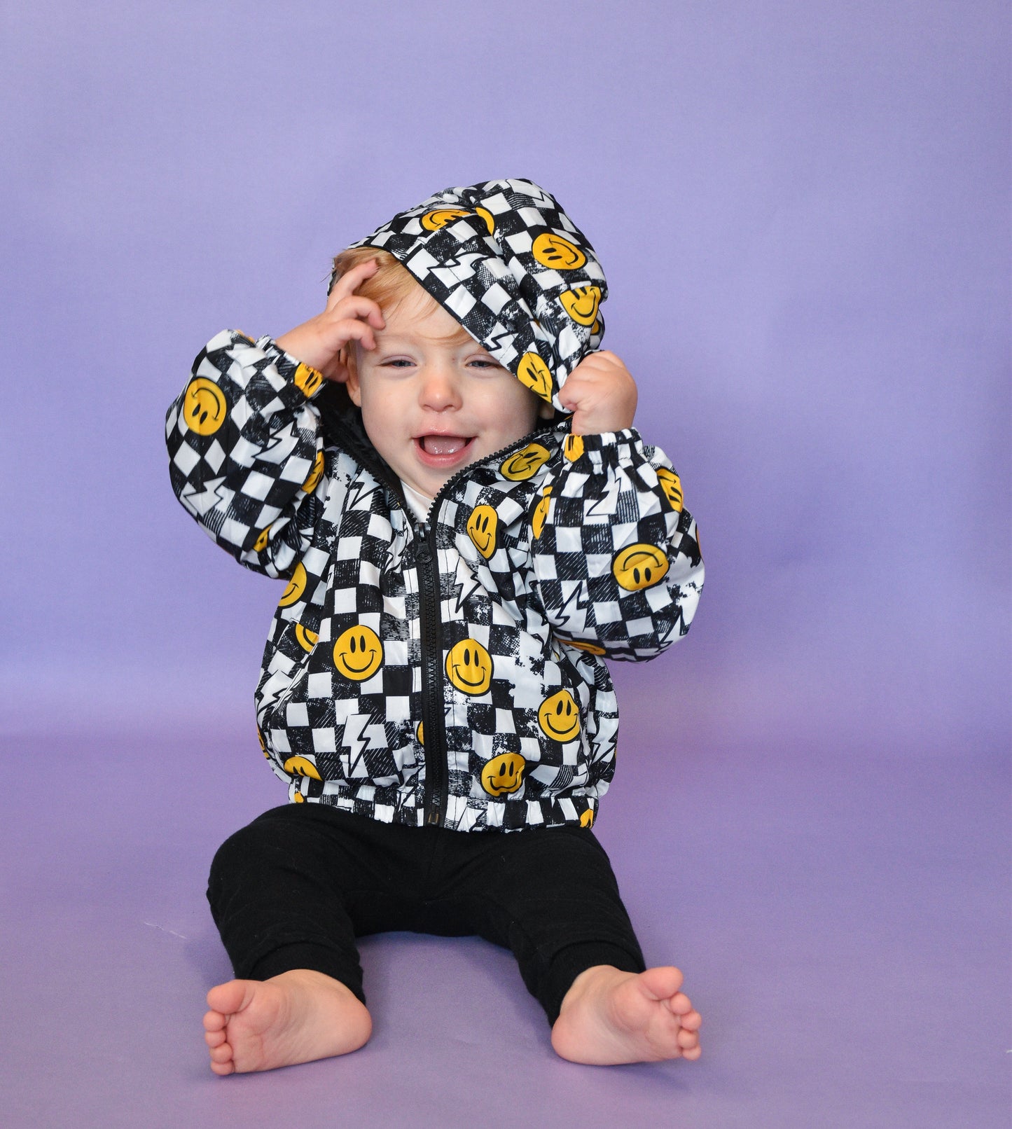 Grunge Checkerboard Smiley Windbreaker