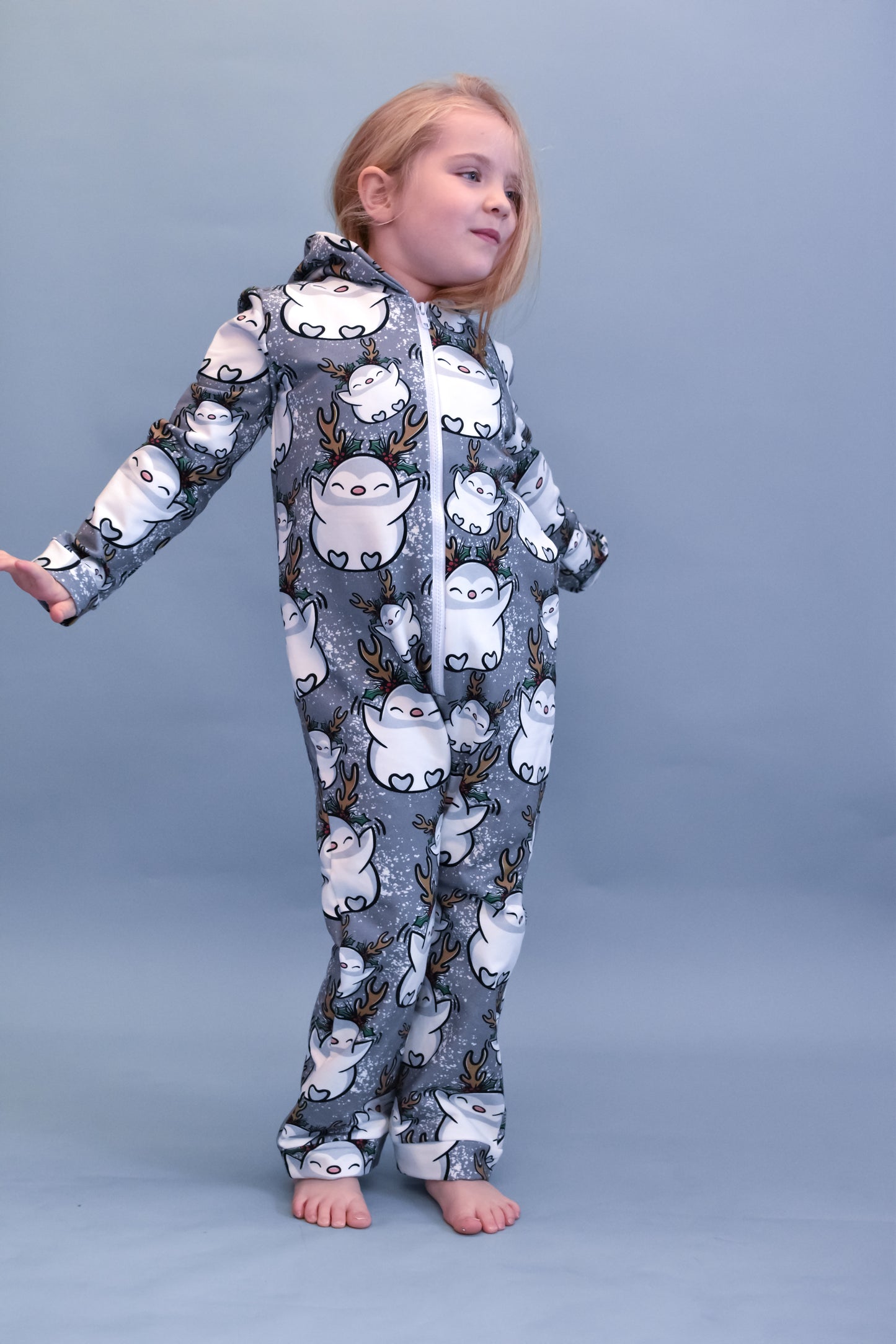 Grey Penguins Zipped Onesies - Ready Made
