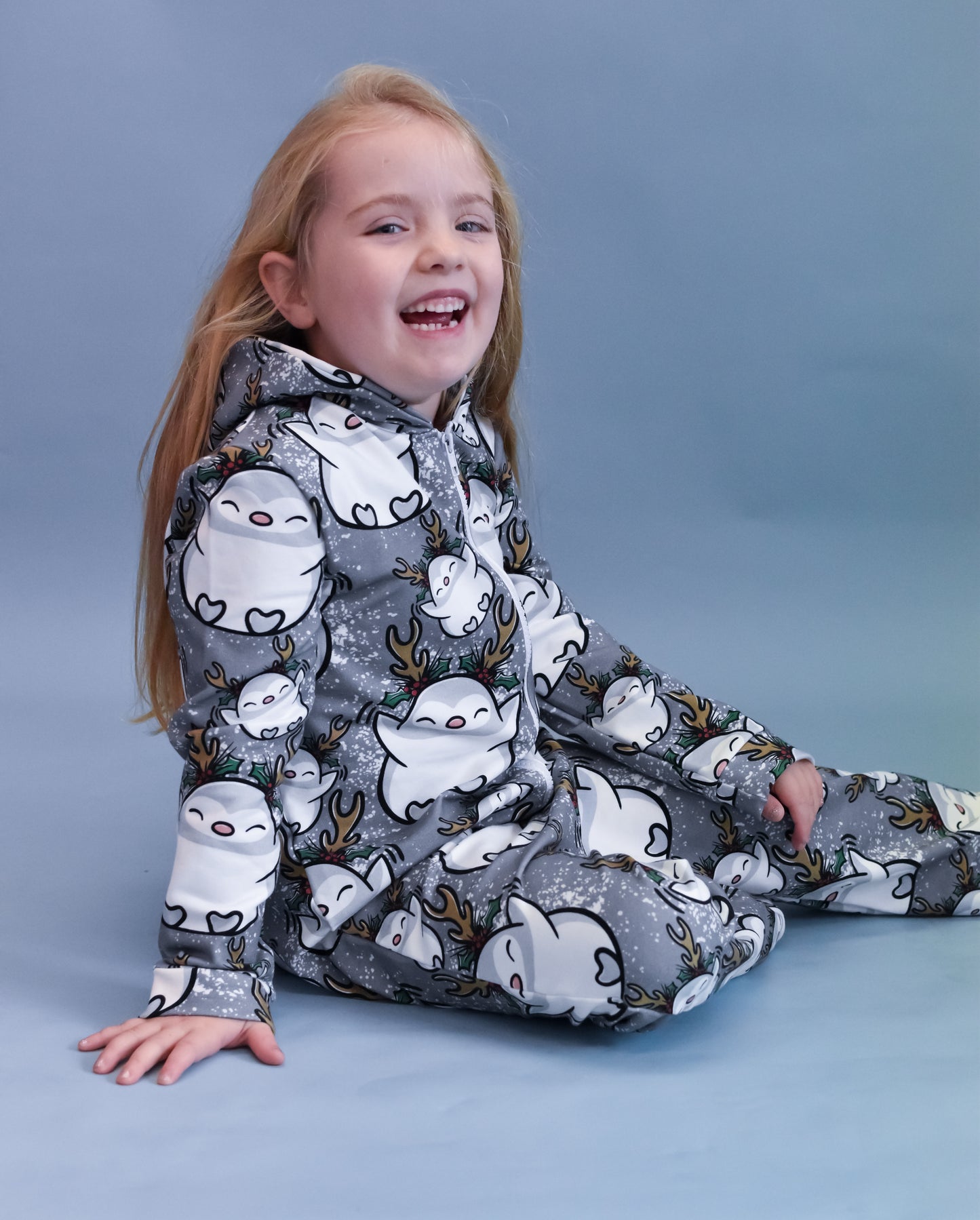 Grey Penguins Zipped Onesies - Ready Made