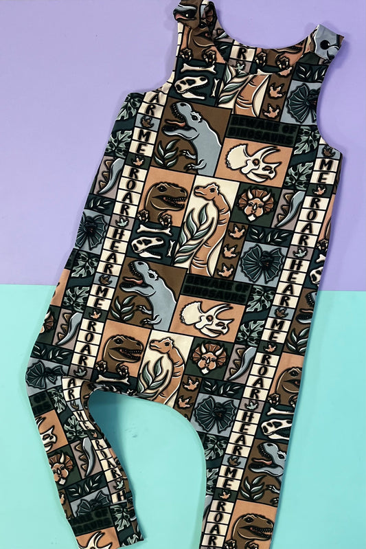 Pre Made Beware of the Dinosaurs Overall Rompers
