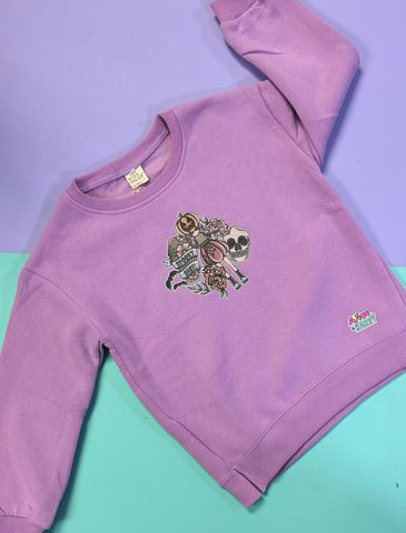 Pre Made Muted Spooky Babe Printed Sweatshirt Lilac