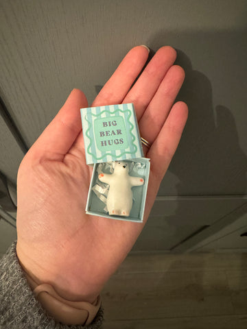 Teeny Tiny Pocket Hug. Ceramic Matchbox Hug Bear