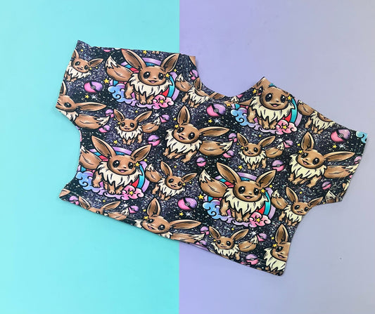 Pre Made Eevee Rainbow Super Cropped Boxy Tee *faulty*