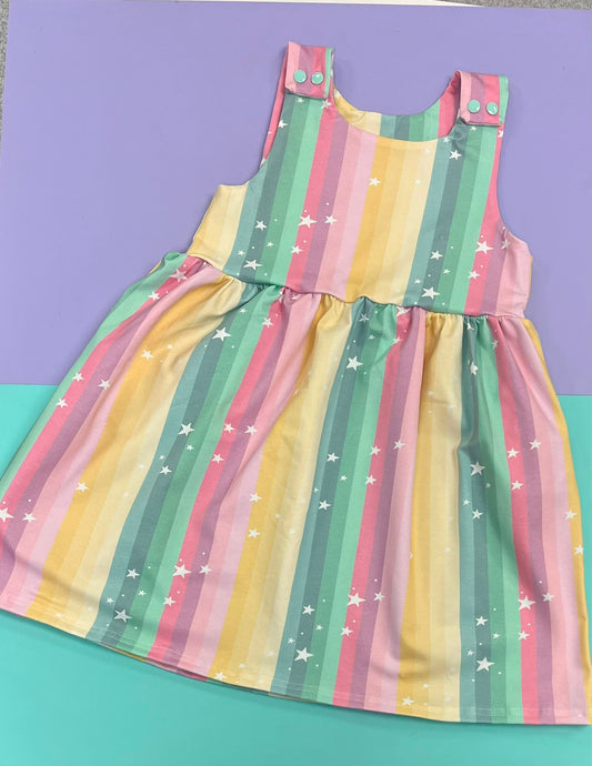 Pre Made Sorbet Stripes Snap Shoulder Dress With Pockets